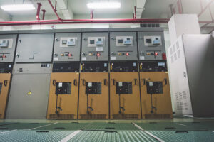 Breaker cabinet in electrical substation room for power plant