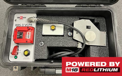 RRS-3 portable remote racking system powered by Milwaukee M18 REDLITHIUM rechargeable batteries