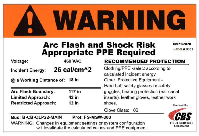 Arc Flash Label: Arc Flash and Shock Risk Appropriate PPE Required